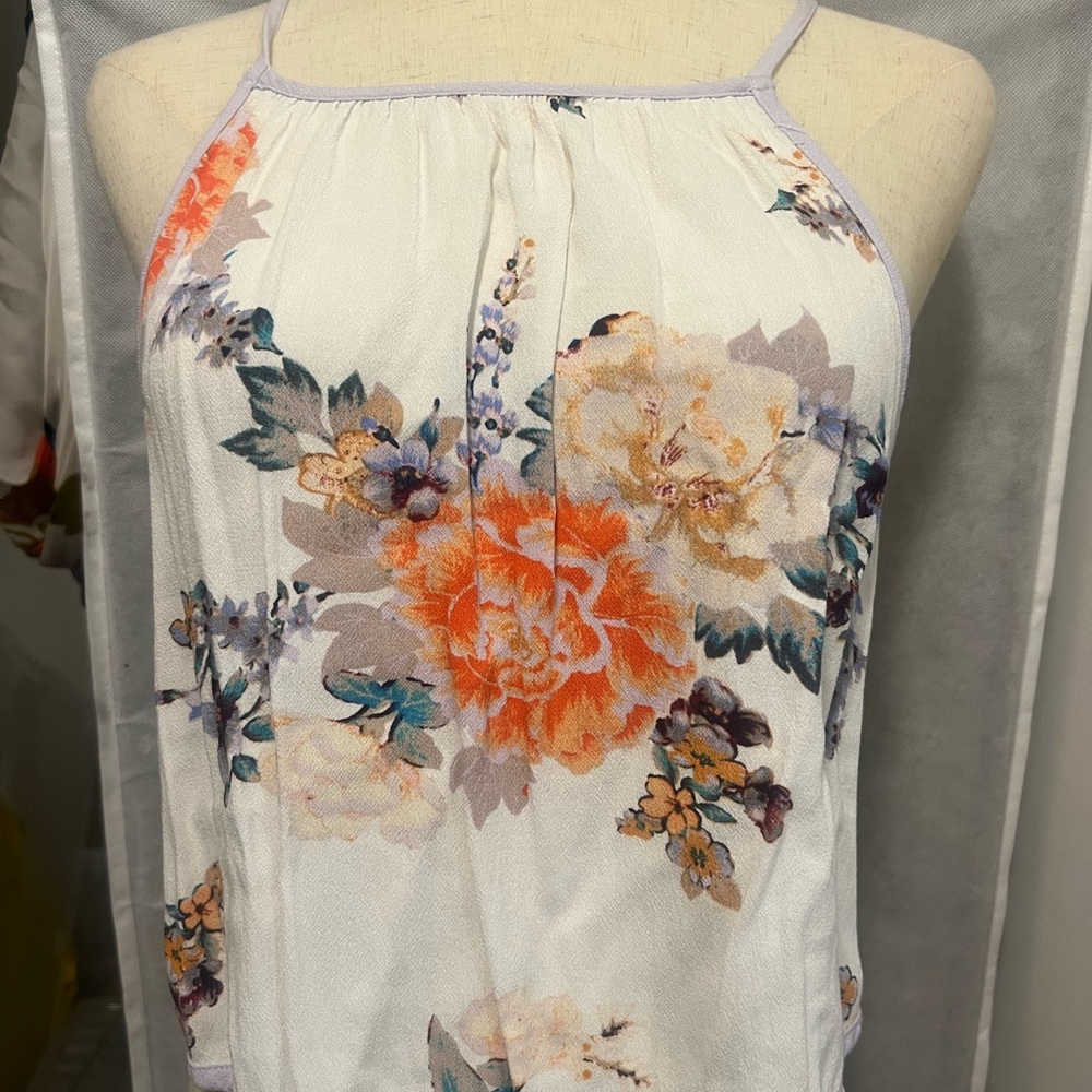 Floral Halter Top - White and Orange